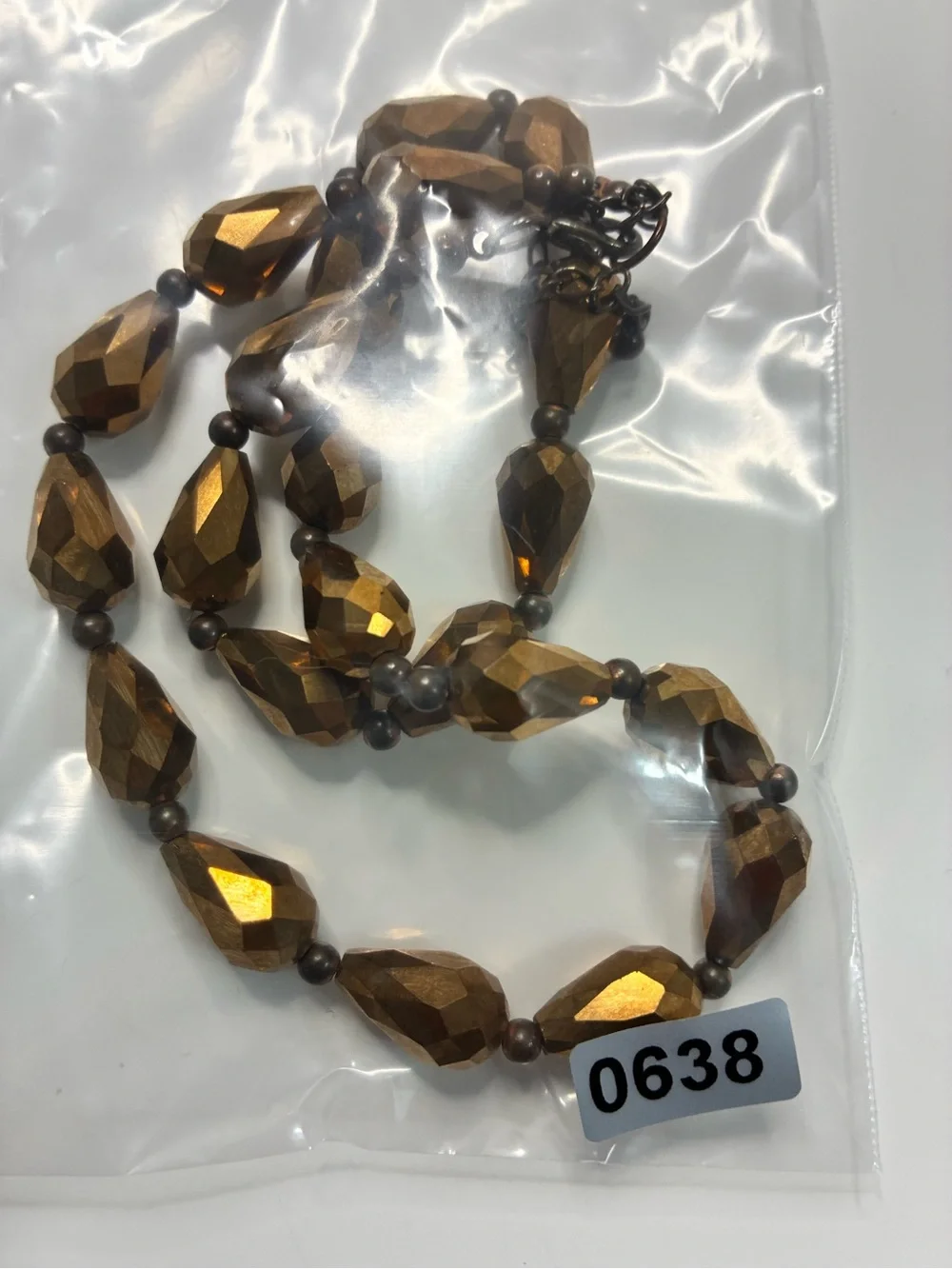 Murano Faceted Mocha Brown Metallic Teardrop Beaded Necklace